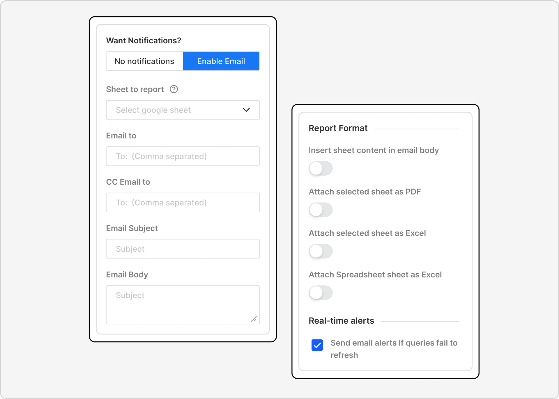 Automated report interface mockup